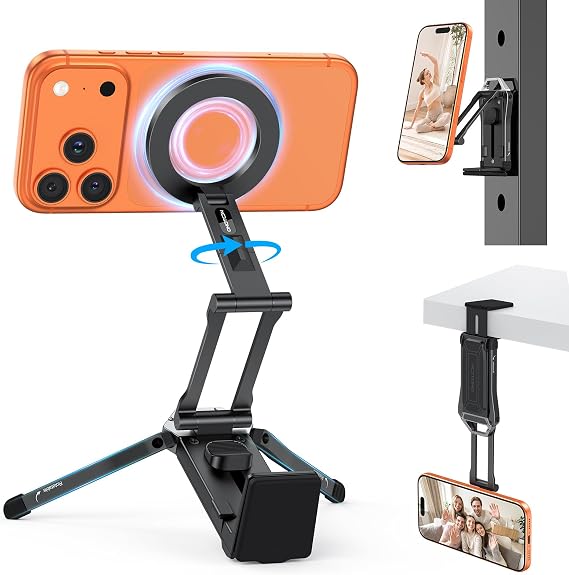 OMOTON TP02 Magnetic Phone Tripod for MagSafe, 360° Pivot, Clamp & Stand