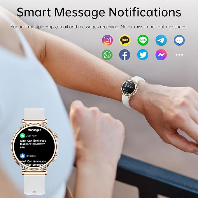 Smart Watch for Women（Answer/Make Call) 1.27" Round Smartwatch Compatible Android/iPhone Phone with AI Voice/ Fitness Tracker/Heart Rate/Sleep Monitor, 220+ DIY Dial & IP68 Waterproof, White/3 Bands