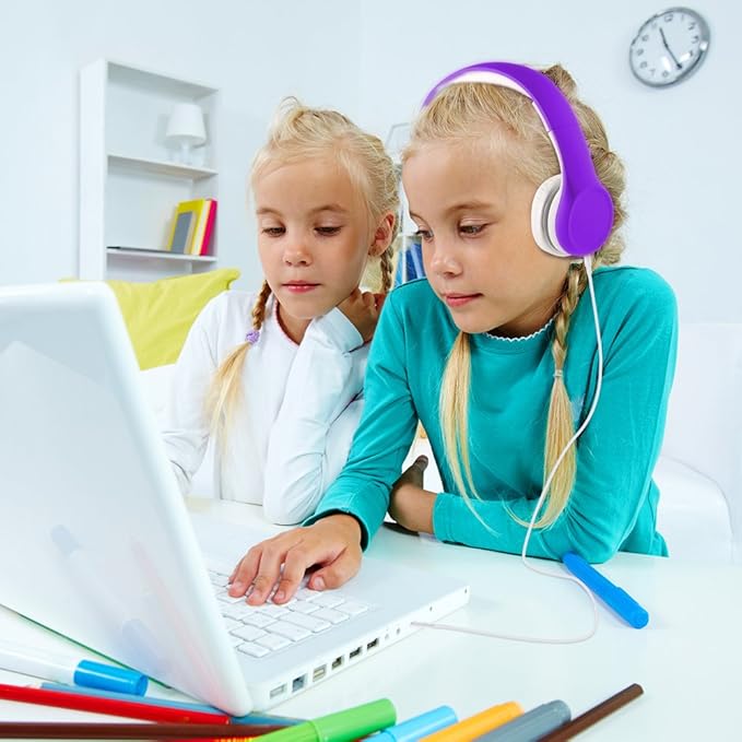 Kids Headphones with Cord, Toddler Headphones with Sharing Function, 85dB/93dB Safe Volume Limit, for Toddler Children Baby Boys Girls On-line Study, School, Travel use (Purple)