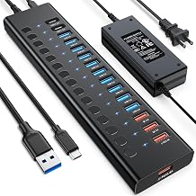 Powered USB Hub, AGEEN 16-Port USB 3.0 Hub (14 USB-A+2 USB-C), 5Gbps - Image 1