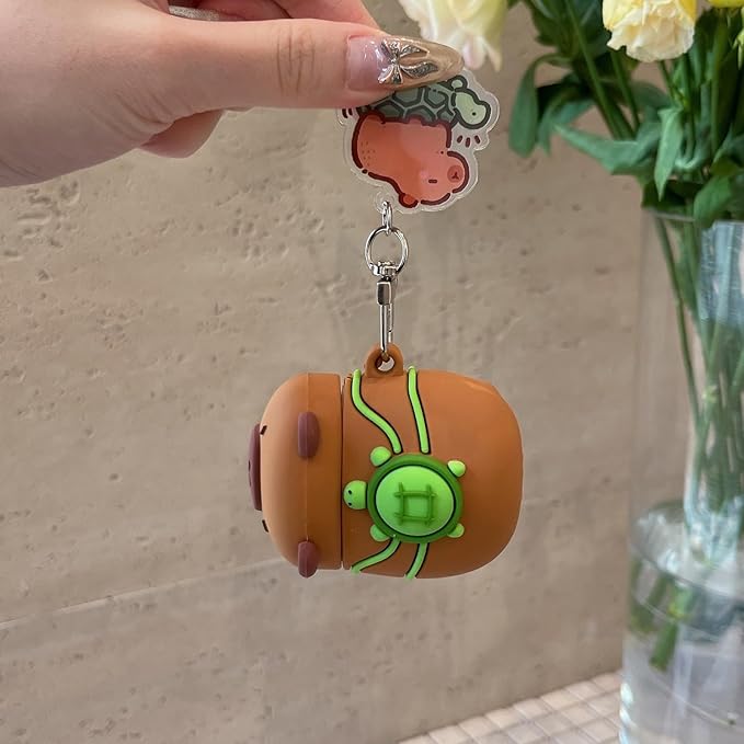 Case Compatible with AirPods Pro 3 2025, Cute Kawaii Capybara Design Case Cover, Portable Soft Silicone Wireless Charging Earphone Shockproof Protector with Pendant