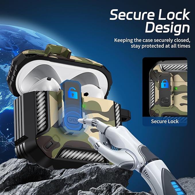 for AirPods 4 Case, Secure Lock Case Cover for Apple Airpods 4 with Active Noise Cancellation 2024, Case for Airpods 4 with Cleaner Kit and Keychain，Powerful Drop Protection