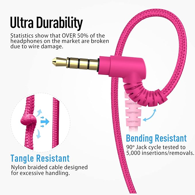 AILIHEN HD850 Classroom Headphones for Kids K-12 Students, School Wired Headphones with Microphone & 85dB Volume Limited & Sharing Function for Chromebook (Rose)