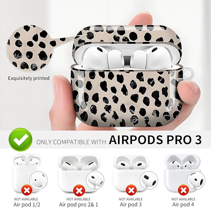 Compatible with AirPod Pro 3 (2025),Cute Case Cover for Women & Men, Full Protection Shockproof Hard Case with Keychain, Wireless Charging Case Accessories(Cute Polka Dots)