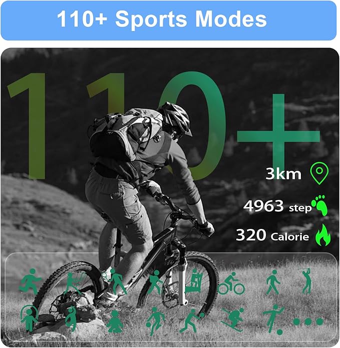 Smart Watch for Men Women (Answer/Make Calls), with Built-in GPS, 2.1" HD Screen, Heart Rate/Sleep Monitor,110+ Sport Modes, Fitness Tracker, Compatible with Android & iPhone