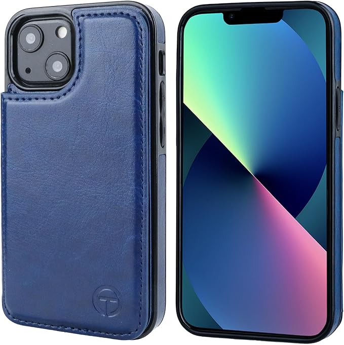 ONETOP Compatible with Magsafe for iPhone 13 Mini Wallet Case with Card Holder, PU Leather Kickstand RFID Blocking Case, Double Magnetic Clasp and Durable Shockproof Cover 5.4 Inch (Blue)