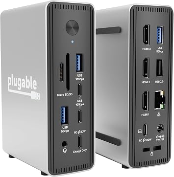 Plugable USB-C Triple Display Laptop Docking Station 3 Monitors, 15-in-1: 3X HDMI, Dual 4K or Triple (1x 4K60 + 2X 1080p) 2.5GbE, 100W PD, 30W USB-C Charge Port, Driverless for Windows, UD-MSTH3 - Image 2