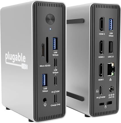 Plugable USB-C Triple Display Laptop Docking Station 3 Monitors, 15-in-1: 3X HDMI, Dual 4K or Triple (1x 4K60 + 2X 1080p) 2.5GbE, 100W PD, 30W USB-C Charge Port, Driverless for Windows, UD-MSTH3 - Image 4