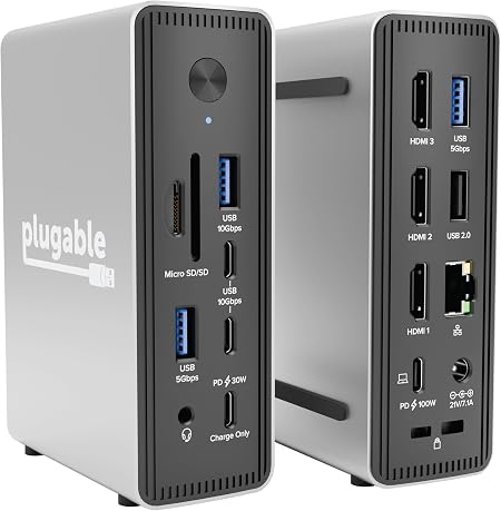 Plugable USB-C Triple Display Laptop Docking Station 3 Monitors, 15-in-1: 3X HDMI, Dual 4K or Triple (1x 4K60 + 2X 1080p) 2.5GbE, 100W PD, 30W USB-C Charge Port, Driverless for Windows, UD-MSTH3 - Image 3