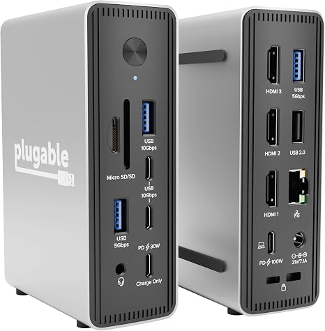 Plugable USB-C Triple Display Laptop Docking Station 3 Monitors, 15-in-1: 3X HDMI, Dual 4K or Triple (1x 4K60 + 2X 1080p) 2.5GbE, 100W PD, 30W USB-C Charge Port, Driverless for Windows, UD-MSTH3 - Image 5