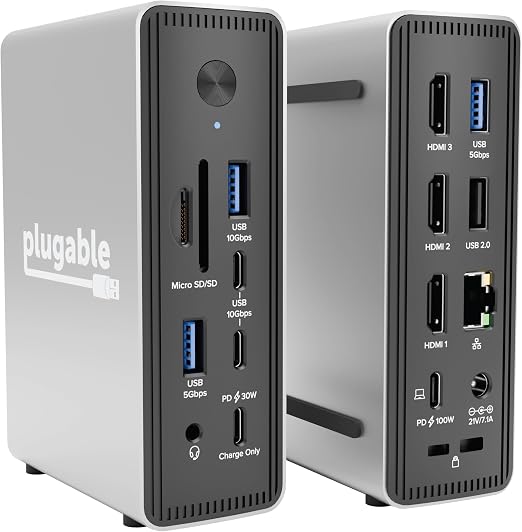 Plugable USB-C Triple Display Laptop Docking Station 3 Monitors, 15-in-1: 3X HDMI, Dual 4K or Triple (1x 4K60 + 2X 1080p) 2.5GbE, 100W PD, 30W USB-C Charge Port, Driverless for Windows, UD-MSTH3 - Image 6