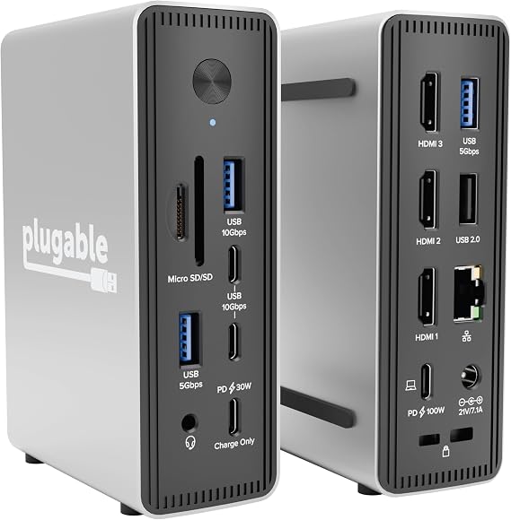 Plugable USB-C Triple Display Laptop Docking Station 3 Monitors, 15-in-1: 3X HDMI, Dual 4K or Triple (1x 4K60 + 2X 1080p) 2.5GbE, 100W PD, 30W USB-C Charge Port, Driverless for Windows, UD-MSTH3 - Image 7