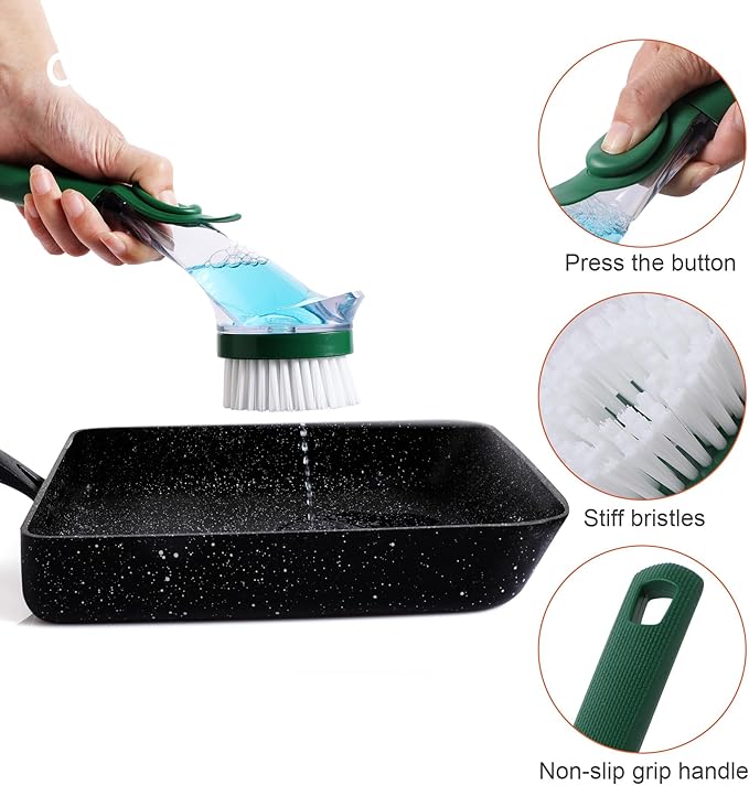 Kitchen Cleaning Tool Set - 3-Pack Dish Scrub Brush Kit with 10PCS Non-Scratch Scrub Sponges, Bottle Brush & Pot Scrubber, Safe for Cookware, Bathroom & Nonstick Surfaces