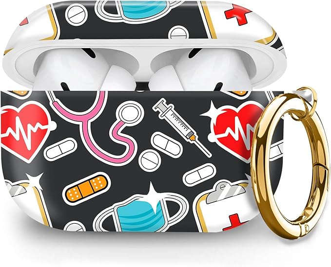 Cute Hard Case Compatible with AirPods Pro 2nd/1st Generation, Protective Cover with Golden Keychain, Fits 2023/2022/2019 Models, for Women, Girls, and Men(Nurse Doctor Pattern)