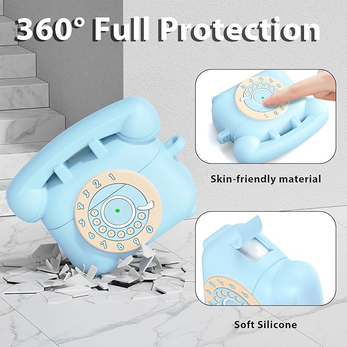 KOREDA for AirPods Pro 2nd/1st Generation Case Cover with Cleaner Kit & Lanyard, Cute Funny Telephone Design Silicone Protective Case for AirPods Pro 2 - Sky Blue