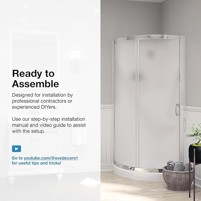 OVE Decors Breeze 32 in. Corner Shower Frosted Sliding Door with Included Base in Chrome Finish
