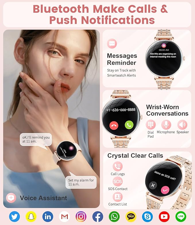 LIGE Ultra-Thin Smart Watch for Women(Answer/Make Calls),1.43" Always-on Display Smart Watch with Heart Rate,Clories Tracker 100+ Sports Modes, Women Smartwatch for Android iOS (2 Straps)