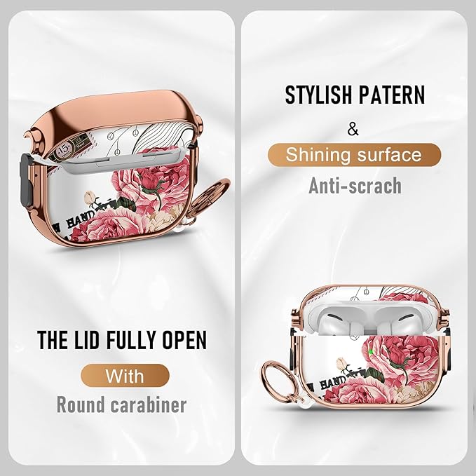 Maxjoy for Cute Airpods Pro 2 case with Safety Lock,Compatible Airpods Pro Case 2nd/1st Gen,Compatible Red Rose AirPods Case Cover for Women Girly with Keychain-Transparent