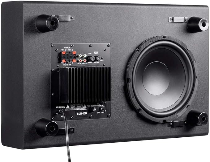 Monoprice SSW-10 - Powered Slim 10-Inch Ported Subwoofer, 150 Watt, Low Profile, Low Pass, Black