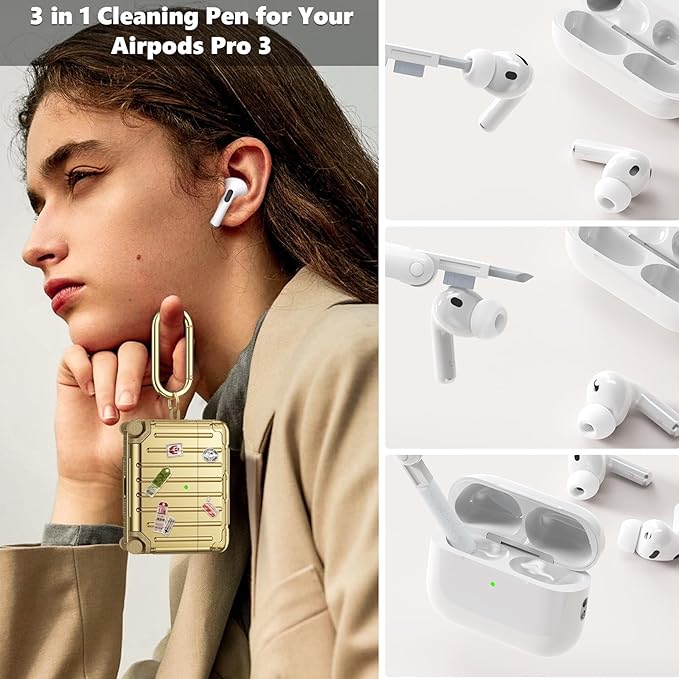 KOREDA Compatible with AirPods Pro 3 Case Cover, Cute Funny Suitcase Design Case for AirPods Pro 3rd Generation, Fashion Protective Hard Case for Women Men with Keychain and Cleaner Kit