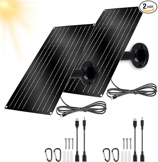 12W Solar Panel for Security Camera, 5V USB-C Solar Charger with Micro USB & Barrel Adapters, Outdoor Weatherproof for Continuous Home and Property Monitoring (2)