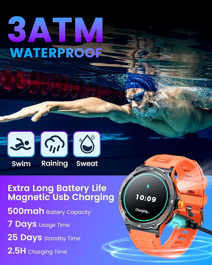 Smartwatch for Men Android Fitness Tracker: 1.53" Military Smart Watch with Flashlight Compass Make Answer Bluetooth Call Android iPhone Compatible 3ATM Waterproof Sport Watch Sleep Heart Rate Monitor