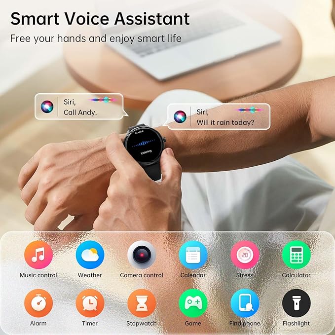 Smart Watch for Women Men, 1.27" AMOLED Screen Smartwatch with Answer/Make Call for iPhone/Android/Samsung, Fitness Tracker with 120+ Sport Modes, Heart Rate/Sleep Monitor, IP68 Waterproof, 2 Bands