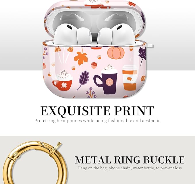 Case for AirPod Pro 3 Shock-Proof Protective Hard Case with Golden Keychain Compatible with Apple Airpods Pro 3rd Generation 2025 (Cute Coffee Cup)