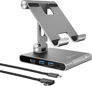 j5create Adjustable Tablet Stand with USB Type C Docking Station for iPad