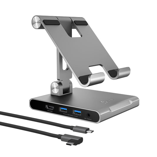 j5create Adjustable Tablet Stand with USB Type C Docking Station for iPad