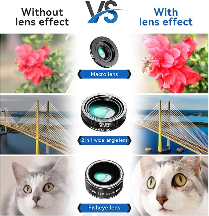 Cell Phone Camera Lens Kit Upgraded Version Telephoto 28X with Wide Angle 0.6X, Macro 20x, Fisheye 198°, Phone Lens Attachment Suitable for Most Smartphones (Black)