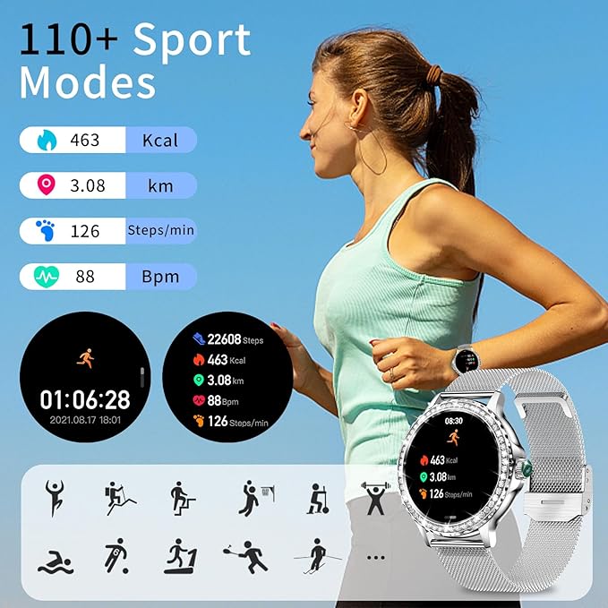 Smart Watches for Women, 1.3”HD Fitness Tracker with Blood Pressure/Heart Rate Monitor, Bluetooth 5.2 Make Calls Smart Watch for Android/iOS Phones, IP68 Waterproof Fitness Watch for Women