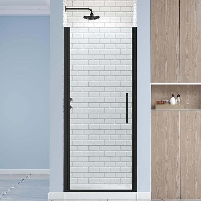 Frameless Pivot Shower Door 28.8-30" W X 72" H, 1/4" (6mm) Clear SGCC Tempered Glass, Hinged Pivot Swing Shower Door, Reversible Installation, Easy to Clean, Matte Black