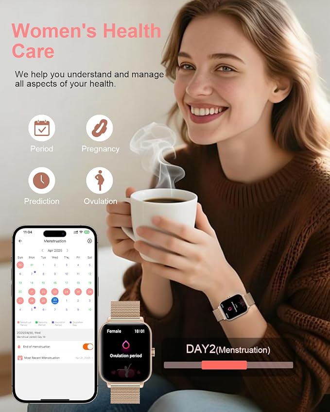 Smart Watches for Women,1.85'' HD Smartwatch with 30 Day+Battery Life Make/Answer Calls,Heart Rate/SpO2/Sleep Monitor, 120+ Sports IP68 Fitness Tracker for Android iOS(1000mAh,4 Bands,Rose Gold)
