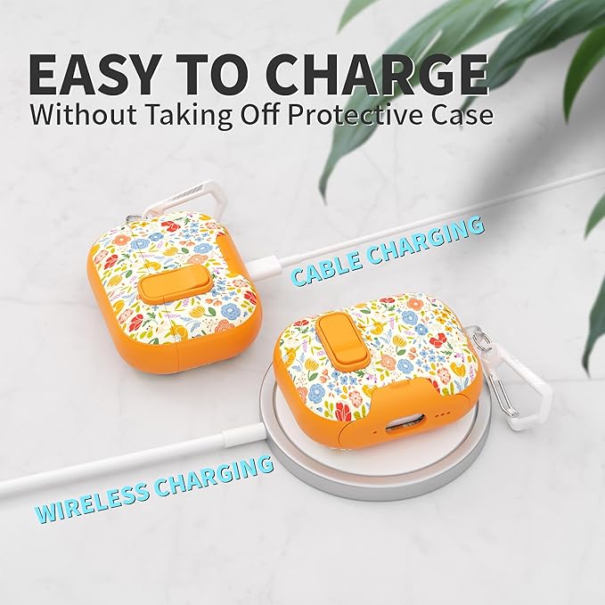 for AirPods Pro 3 Case(2025) with Secure Lock Clip and Phone Stand,Floral Girly Style Protective Cover with Cleaning Kit and Hand Strap for Apple AirPod Pro 3 Generation (Sunshine Petals)