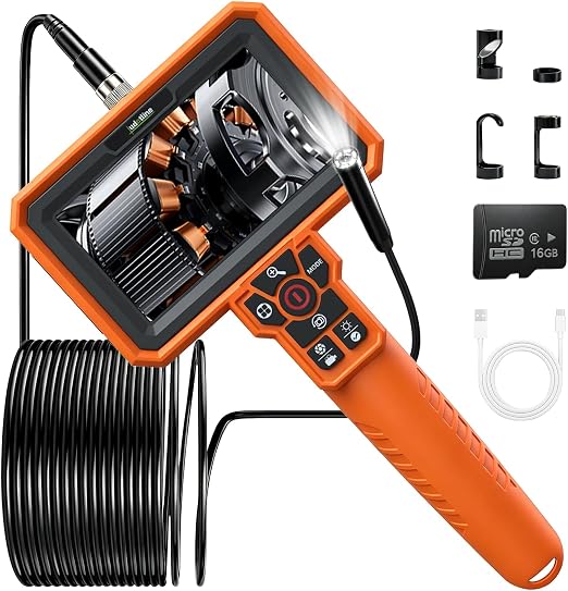 Handheld Inspection Camera with 7.2” Screen, Built-in 16GB Storage, Standalone Endoscope Camera – Record & Playback, 8 LED Lights, Rechargeable Borescope for Pipe, Wall & Auto Inspection