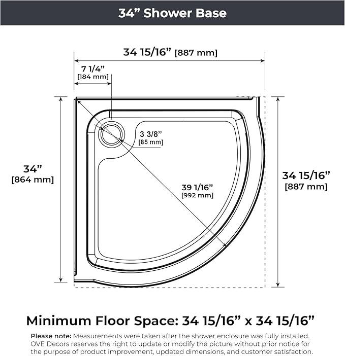 OVE Decors Breeze 34 in. Corner Shower Frosted Sliding Door with Base in Black