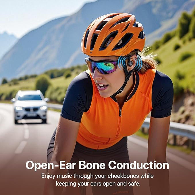 Bone Conduction Headphones, Open Ear, Bluetooth V6.0, IPX5, Sweat Resistant,10Hrs Playtime, Comfortable Fit Sports Wireless Earbuds with Built-in Mic for Running, Gym, Cycling, Outdoor, Black