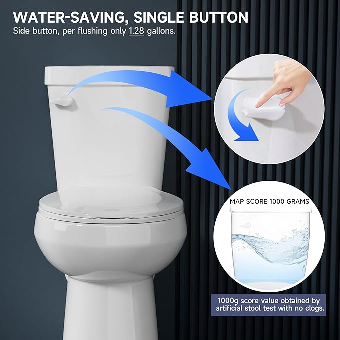Compact Extra Tall Toilet 21 Inch for Small Bathroom 1.28 GPF Tornado Single Flush - Two Piece Comfort High Toilet for Seniors, 20.5 Inch Bowl Height, 21.25 Inch Seat Height, 12" Rough In,White