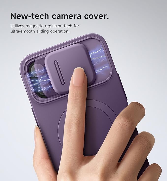 SURITCH for iPhone 13 Pro Max/12 Pro Max Case with Magnetic Camera Slide Cover and Adjustable Kickstand, Compatible with MagSafe, Shockproof Bumper Case Slim Protective Cover 6.7 Inch, Dark Purple
