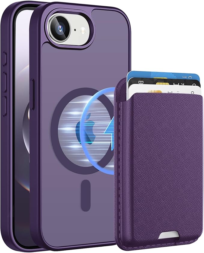 Magnetic for iPhone 17e Case & iPhone 16e Case with Detachable Wallet, Compatible with MagSafe, Military Protective Slim Phone Cover with Card Holder, Purple