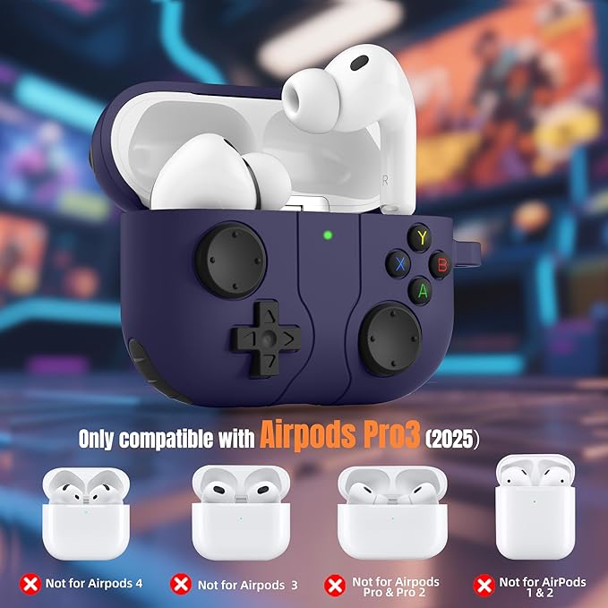 Game Case for AirPods Pro 3 Case, Shockproof Silicone Cover for Apple AirPods Pro 3, Skin-Friendly, Anti-Fingerprint, with Cleaner Kit & Keychain – Durable Case for Men Boy – Dark Purple