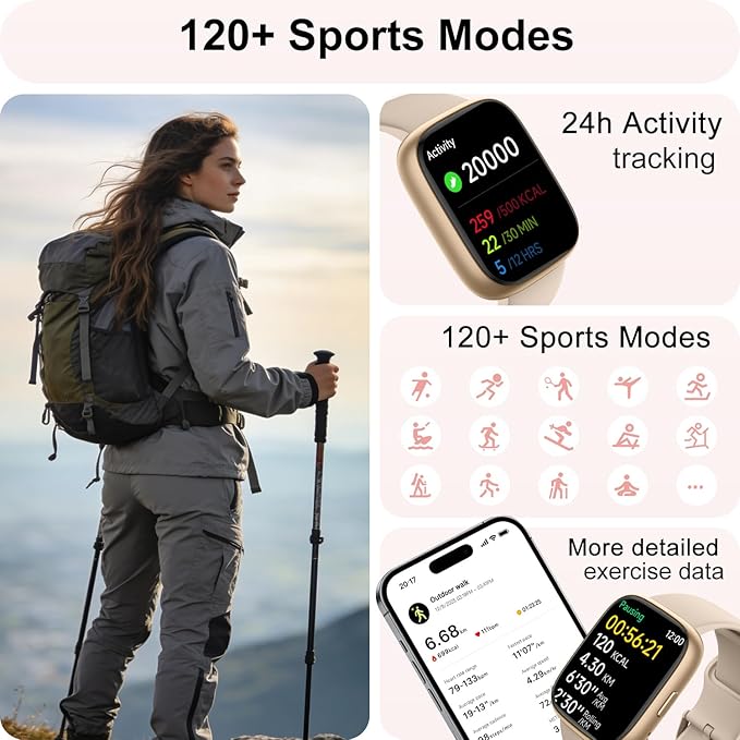 Smart Watch with Alexa & Bluetooth Calling-1.83" HD Touchscreen Fitness Watch, Fitness Tracker w/Heart Rate/Sleep Monitor, 30-Day Standby, 120+ Sports Modes, IP68 Waterproof Smartwatch for Android iOS