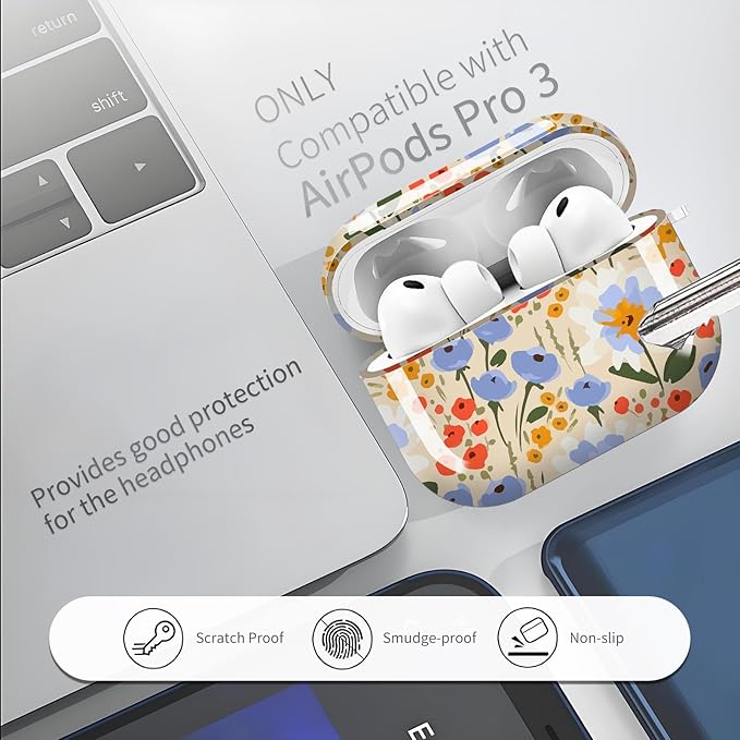 Compatible with AirPods Pro 3 Case 2025 for Women Girls – Cute Shockproof Protective Cover with Gold Round Buckle, Anti-Drop Soft Case for AirPod Pro 3rd Gen (Watercolor Floral)
