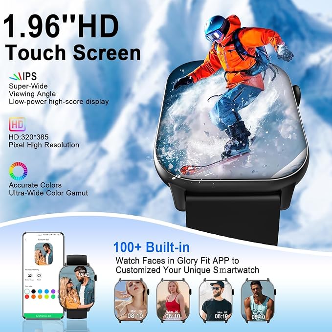 Smart Watch(Answer/Make Call), 1.96" HD Smartwatch for Men Women, 2025 New Fitness Watch with 100+ Sport Modes, Heart Rate/Sleep/SpO2/Calories Monitor, IP68 Waterproof Activity Tracker for Android iOS