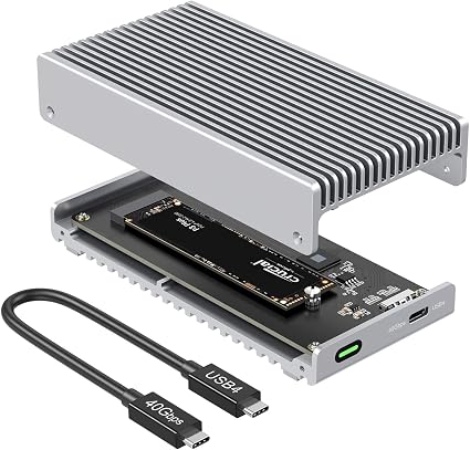 Qwiizlab Fanless 40Gbps USB4 SSD Enclosure with Aluminum Chasiss, Compatible with Thunderbolt 5/4/3. Supports PCIe M.2 NVMe up to 8TB, Silver (SSD Not Included)