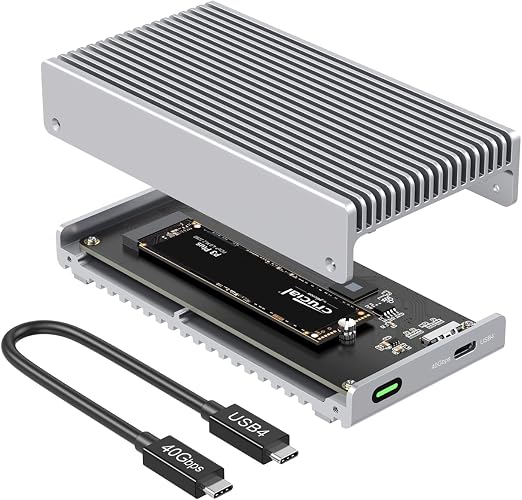 Qwiizlab Fanless 40Gbps USB4 SSD Enclosure with Aluminum Chasiss, Compatible with Thunderbolt 5/4/3. Supports PCIe M.2 NVMe up to 8TB, Silver (SSD Not Included)