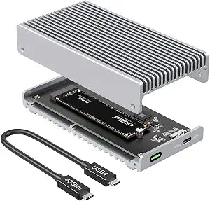 Qwiizlab Fanless 40Gbps USB4 SSD Enclosure with Aluminum Chasiss, Compatible with Thunderbolt 5/4/3. Supports PCIe M.2 NVMe up to 8TB, Silver (SSD Not Included)