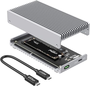 Qwiizlab Fanless 40Gbps USB4 SSD Enclosure with Aluminum Chasiss, Compatible with Thunderbolt 5/4/3. Supports PCIe M.2 NVMe up to 8TB, Silver (SSD Not Included)