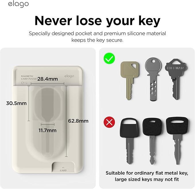 elago Key Magnetic Wallet Card Holder 2-Cards Compatible with MagSafe for iPhone - Key Holder, Secure Phone Wallet, Long Last Silicone, Scratch and Damage Protection (Stone)